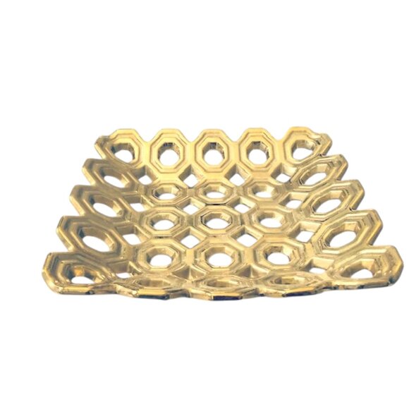 Gold Ceramic Concave Tray w/Perforated Octagonal Design - Picture 3 of 8